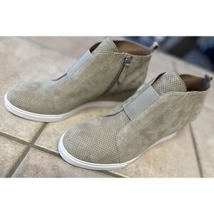 Linea Paolo Womens Gray Leather Anna Wedge Heel Ankle Booties Size 9.5 M